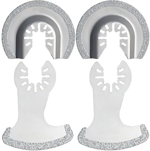 4PCS Oscillating Diamond Blades, Scythe-Shaped & 64mm Semi-Circle Multi Tool Blades for Grout Removal, Mortar, Tile, Concrete, Compatible with Dewalt, Makita, Fein, Ryobi, Dremel, Rockwell
