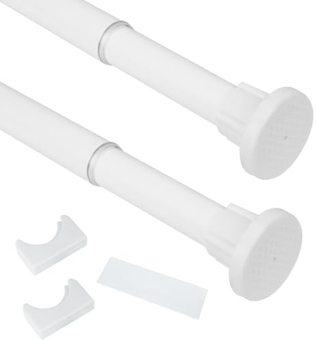 FALSKT Tringle Rideau sans Percage Tringle Rideau Extensible Barre Rideau Douche et Barre telescopique pour salle de bain, fenêtre, penderie, Tringle à Rideaux en Inox 110-200 cm, Blanc (Φ 25 mm)