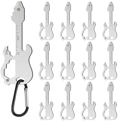 Cholemy 12 Pcs Credit Card Tool Novelty Christmas Stocking Stuffer Wallet Multitool Edc Gadget Friendship Bigfoot Sasquatch Elephant Gift Small Hand Carabiners Tool for Men Birthday (Guitar,Silver)
