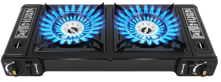 HOARLICN Campingkocher, Collapsible & Tragbare, Gaskocher 2 Flammig mit Piezo-Zündung mit Tragetasche Gasflaschen für Außenbereich, Einschließlich Campingplätze 25.2x10.94x3.15in