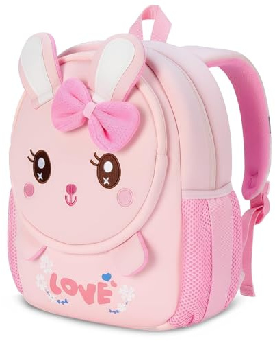 PROTAURI Kinder Rucksack für Mädchen 1-4 Jahre, Kindergartenrucksack Reflektierend mit Sicherheitsleine, Kita Rucksack Atmungsaktiv und Leicht, Rosa Kaninchen-Design