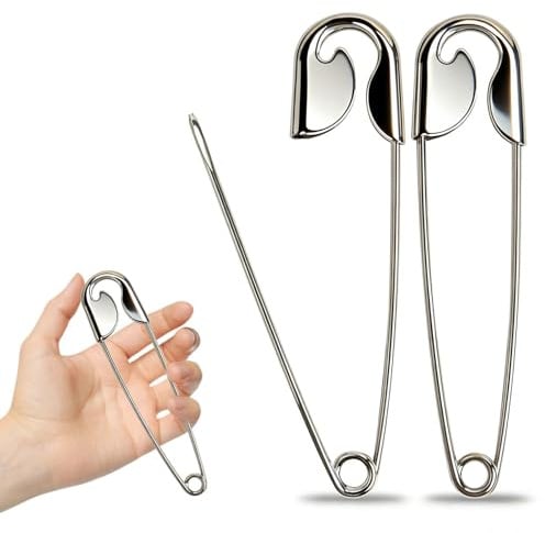 Floruvia 2 Stück Große Sicherheitsnadeln Metall Jumbo Sicherheitsnadelns, Silber Schwerlast Sicherheitsnadeln für Wäsche, Decken, Schlüsselringe, Outdoor,(14cm/5.5in