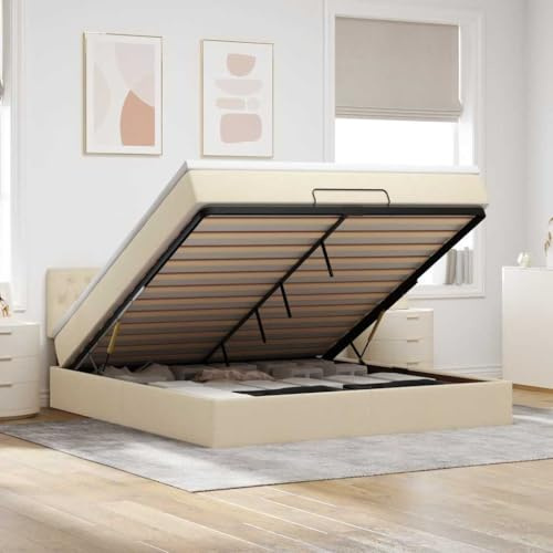 Owoxanthellate Creme Ottoman Polsterbett 160x200 cm mit Taschenfederkernmatratze und Bettkasten, Hydraulik-Heber, 280 kg Robustes Gestell für Schlafzimmer und Gästezimmer