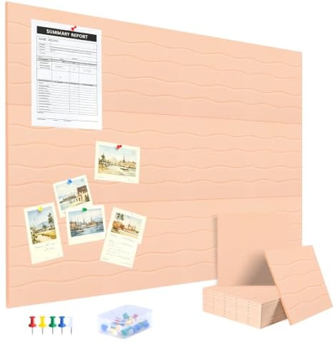 AKONEGE Große Pinnwand 122 x 91 cm Pinnwand aus Filz, Korkplatte Alternativen für Memo, Bilder, 12 Stück 30x30cm Filzboard mit 70 Klebetabs und 20 Pinnnadeln, Vision Boards für Büro Zuhause, Blassrosa