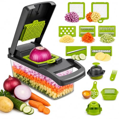 Housetronics 14-in-1 Vegetable Chopper & Mandoline Slicer – Multi Functional Onion Chopper with Container, Cheese Grater, Dicer & Food Cutter – Kitchen Gadget for Salad, Potato, Carrot & Meal Prep
