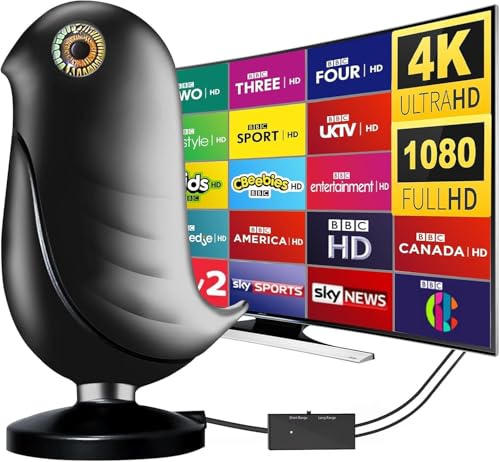 Indoor TV Aerial - 2026 Upgrade Digital Aerial with Booster 350+ Long Range Reception for Freeview TV Support 4K 1080P HDTV & 5M Coax Cable