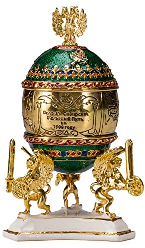 Transsibirisches Eisenbahn Fabergé-Stil Ei/Schmuckkästchen 12,5 cm grün