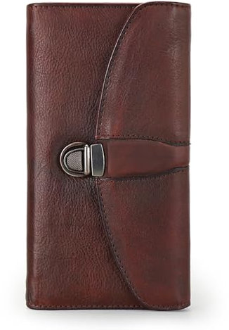 LETEULO Geldbörse Damen Echtes Leder Portemonnaie Große Kapazität Handgemachte Portmonee Viele Fächer Geldbeutel Brieftasche Kaffee