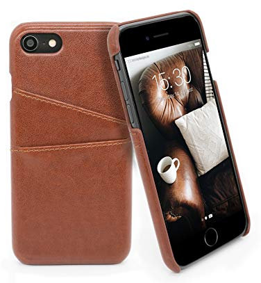 MyGadget Coque Simili Cuir pour iPhone 7 | 8 - Case PU Leather Porte Carte Double Etui - Back Cover Ultra Slim - Card Holder Protection Marron