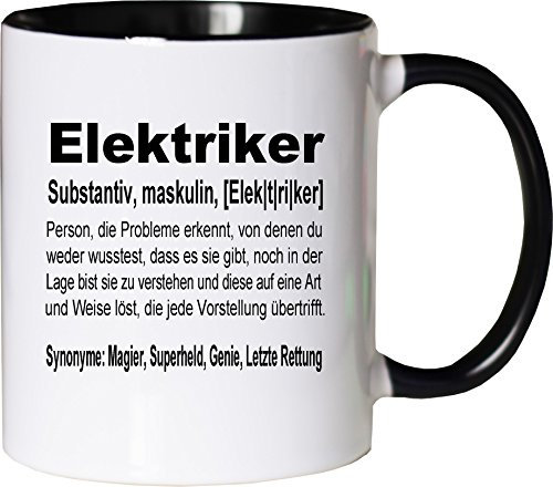 Mister Merchandise Kaffeebecher Tasse Elektriker Definition Geschenk Gag Job Beruf Arbeit Witzig Spruch Teetasse Becher Weiß-Schwarz