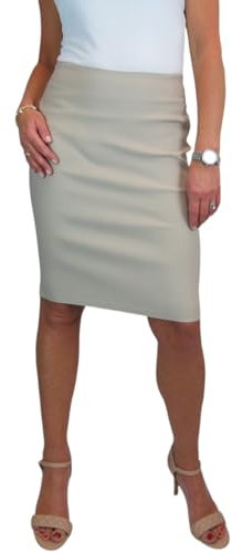 icecoolfashion Women's Stretch Smart Casual Bodycon Pencil Skirt Ladies Above Knee Special Occasion Slim Fit Office Skirt Beige (10)