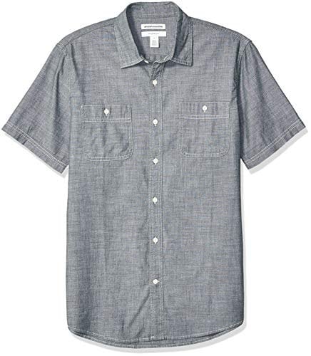 Amazon Essentials Chemise en Popeline à Manches Courtes Coupe Régulière Homme, Gris, L