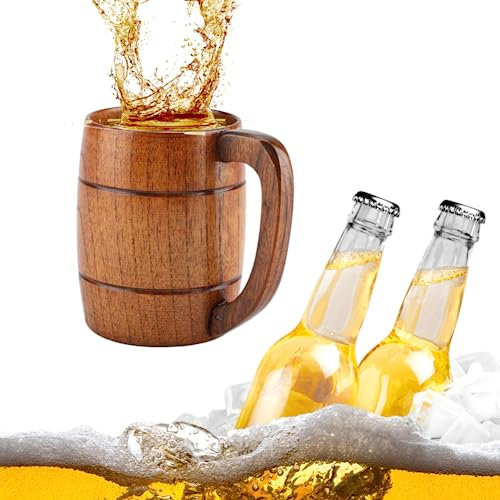 Jadeshay Tasse en Bois, Chope à Bière en Bois Naturel 350ml Tasse à Café Bocks à Bière Idées de Cadeau Accessoires de Bar