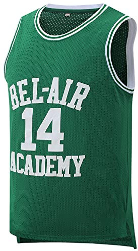 Aolapo Bel Air Jersey #14 Fresh Prince Bel Air Academy Herren Gelb Schwarz Grün Basketball Trikots Ärmellos, Grün , XL