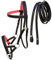 Western-Ledertrense für Training Tack Bitless Sidepull mit Zügeln 7711, schwarz / pink, Full