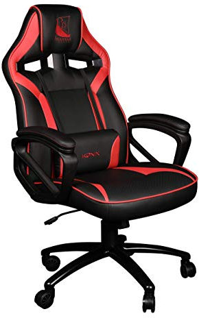Konix Drakkar Chaise de Bureau Gaming Thor - Inclinaison siège 15° - Cuir polyuréthane Lisse - Noir et Rouge