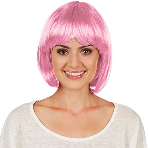dressforfun Bob Perücke | Toller Haarschnitt mit Pony | Mit vielen Kostümen kombinierbar - diverse Farben (Rosa | Nr. 303646)