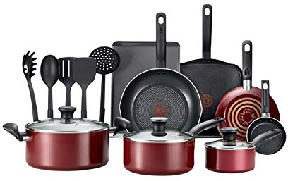 T-Fal Culinaire 16-Pc. Nonstick Aluminum Cookware Set. Red