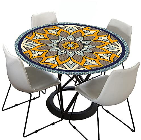 Morbuy Tischdecke Outdoor Rund 90 cm, Elastisch Rund Abwaschbar Tischdecken Wasserabweisend Lotuseffekt Garten Tischdecke Mandala Table Cloth, Ideal für 70cm-80cm