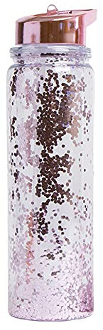Swan household ® - 500ml Glitter Water Bottles With Flip Open Straw (Pink)