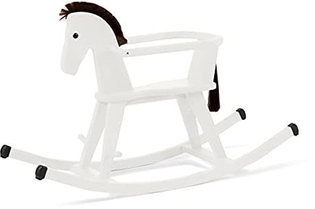 Geuther Schaukelpferd ab 1 Jahr | Schaukeltier ab 1 Jahr mit Schutzring & Haltegriffen | Holzspielzeug Baby für Motorik & Balance I Stabiles & langlebiges Holzpferd Halla | Kinderspielzeug, Weiß
