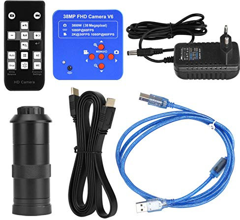 Microscopio Industrial, 38MP HDMI USB Cámara Microscopio de vídeo Industrial con 100X Lens Set EU Plug 110-240V