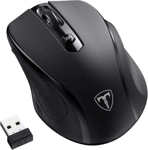 LODVIE Mouse wireless per laptop, 2,4 G, mouse senza fili, comodo, 5 regolabili, 2400 DPI con 6 pulsanti, durata della batteria 15 mesi, per laptop, PC, Mac, Chromebook, MacBook, nero