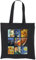 Shopper Tasche Baumwolle Van Gogh 38 x 42 cm Lange Griffe 70 cm Geschenkidee Farben Schwarz Natur Beige, Schwarz, 38 x 42 cm