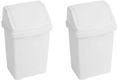 JMS we create smile (𝐒𝐞𝐭 𝐨𝐟 𝟐) Swing Bin Under Kitchen Cabinet Dust Bin Food Grade Plastic Swing Top Waste Rubbish Garden Compost Bin - Made in UK (Ice White, Small (8 Litre))