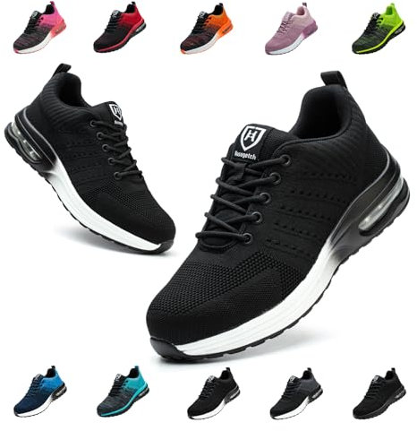 Bawalon Arbeitsschuhe Leicht Herren Sicherheitsschuhe Damen rutschfest Sportlich Stahlkappenschuhe Atmungsaktiv mit Stahlkappe Arbeitsschutzschuhe Schwarz-Weiss EU 39