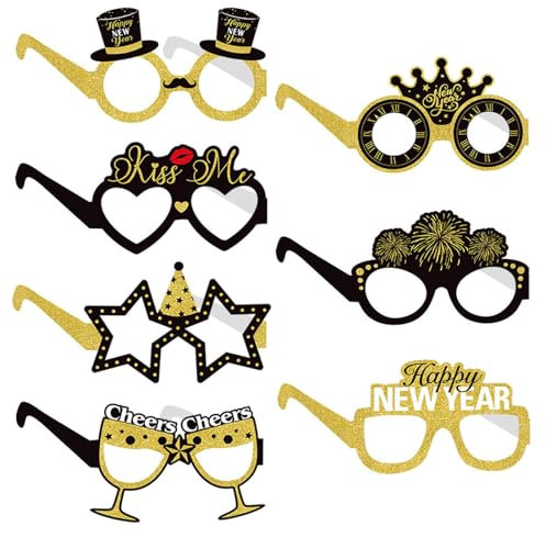 Seasboes Frohes Neues Jahr Brillen, Foto-Requisiten, Brillen Frohes Neues Jahr, Brillen Glitter Anzahl Brillen Neuheit Sonnenbrille Phantasie für Weihnachten Silvester Party