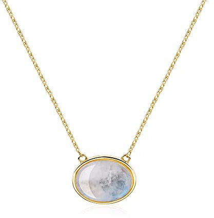COAI OAI Geschenkideen Damen Vergolete Silberkette Kristall Oval Anhänger aus Mondstein