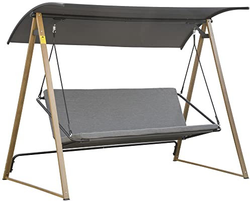 Outsunny Balancelle de Jardin 3 Places en Acier Style Contemporain avec auvent Ajustable - 224 x 133 x 173 cm Gris