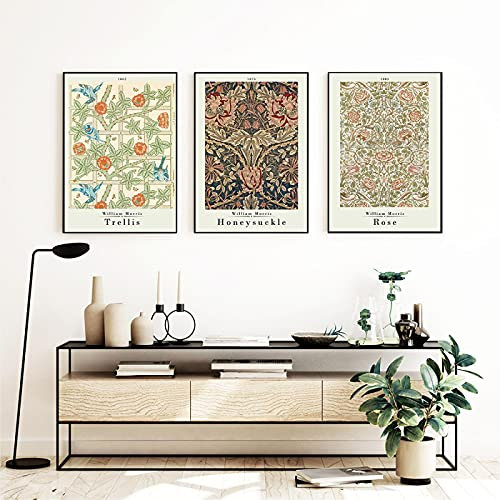 SDVIB William Morris Leinwanddruck, Farbe, Blume, Rosenblatt, Museum, Ausstellungsposter, London Underground, Jugendstil-Gemälde, Wanddekoration, 30 x 45 cm, 3 Stück, rahmenlos