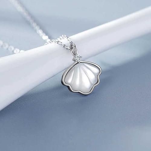 OBCPD 925 Sterling Silver White Shell Pendentif Collier pour Femmes Bijoux Coquille Clavicule Collier Saint-Valentin Cadeau