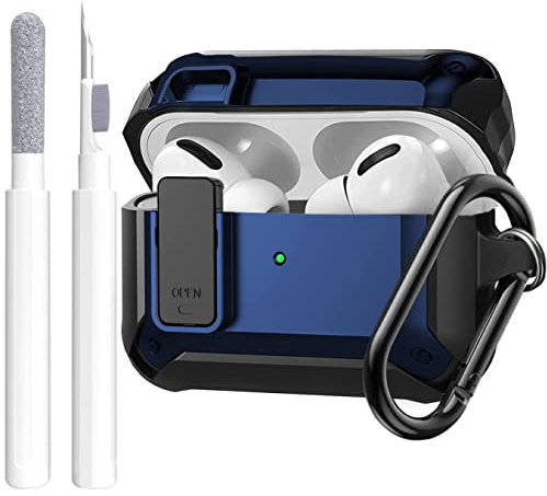 OTOPO Airpods Pro 2 Case Cover With Lock and Cleaning Kit, Protective Shockproof Rugged Shell for Air Pods Pro 2nd/1st Charging Case, Black/Blue