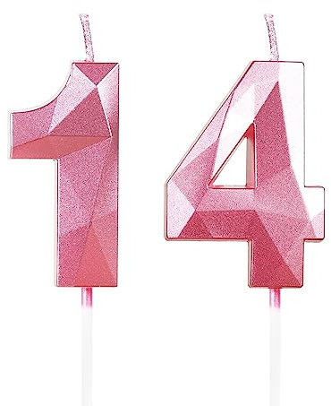 Yiran Rose Bougies d'anniversaire pour 14 ans, 3D bougie numéro 14, bougies Rose, bougie d'anniversaire pour gâteau, bougies d'anniversaire, décorations de gâteau pour fête d'anniversaire, mariage