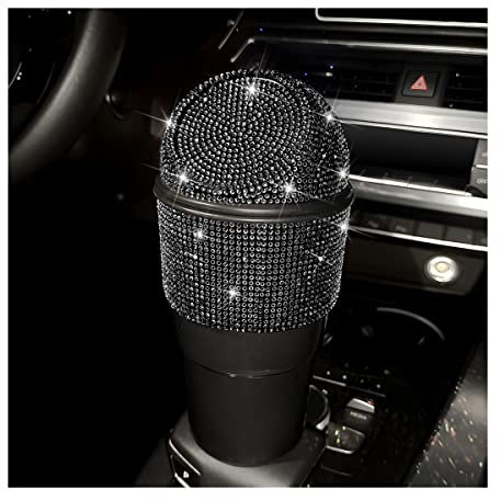 JNNJ Bling Strass Auto Mülleimer, Auto Mini Universal Mülleimer, Kristall Auto Mülleimer Mit Deckel, Bling Strass Innenausstattung Zubehör Für Automotive(Schwarz)