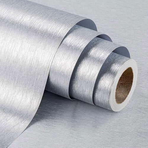 Yarcony Geschenkpapier aus gebürstetem Metall – Silber mit metallischem Glanz, 43,2 cm x 4,8 m, Geschenkpapier für Geburtstag, Urlaub, Hochzeit, Babyparty, Mini-Rolle