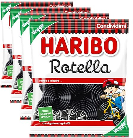 Haribo Rotella, Caramelle Gommose, Gusto Liquirizia, Ideali per Feste e Dolci Momenti di Relax - 265gr (Confezione da 4)