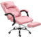 Panana Office Chair with Padded Armrest Head Pillow Reclining Chair Swivel Gaming Racing Chair (Pink, with Footrest)