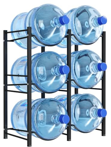 Lifewit Sostenedor de garrafas de agua de 5 galones, Soporte de botellas de agua de 3 niveles, Estante resistente para dispensador de agua con 6 ranuras para garrafas de galón, en color negro