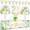 21 Geburtstag Deko, VICTERR Grün Gold Deko 21. Geburtstag Frau und Mann Deko Set, Extra Lange Größe Happy 21th Birthday Banner Hintergrund 274×37cm, Girlande Wimpel Konfetti Luftballons