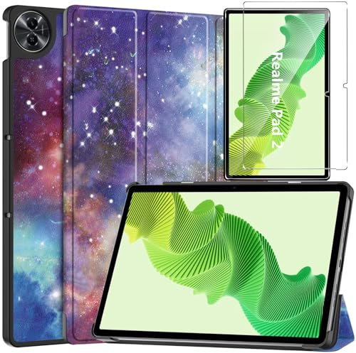 Alenbowen Funda para Realme pad 2 11,5(2023),funda protectora ultradelgada de PU de alta calidad con función de soporte,Cielo Estrellado+ 1x película protectora de vidrio templado