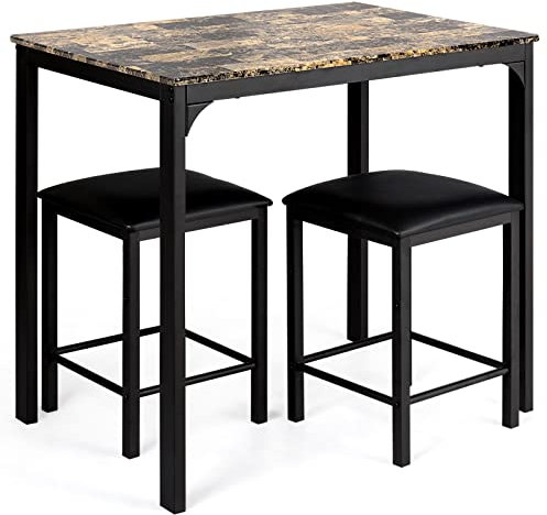 COSTWAY Mesa y Sillas de Comedor, Conjunto Mesa y Sillas Cocina, Mesa Rectangular 90 x 60 x 82 cm, 2 Sillas de Cuero Sintético 35 x 35 x 50 cm, Mesa Cocina con sillas Espacios Pequeños (café)