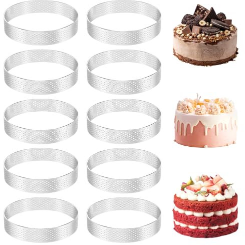 Happysnow Lot de 10 anneaux à tartes ronds avec trous en acier inoxydable pour fruits, tartes, quiches, gâteaux, mousses, 10 cm