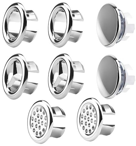 8 Anillos de Desbordamiento para Fregadero, Adorno para Anillo de Desbordamiento de Baño y Cocina, Cubierta de Desagüe de Desbordamiento para Lavabo, Cubierta Redonda de Desbordamiento