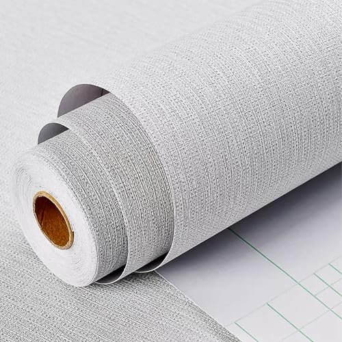 HELLKIT Grasscloth Peel and Stick Wallpaper Textured Wallpaper Gray Fabric Wallpaper Textured Linen Wallpaper 15.7x197 Textured Contact Paper Vinyl Removable Wallpaper Self-Adhesive for Bedroom