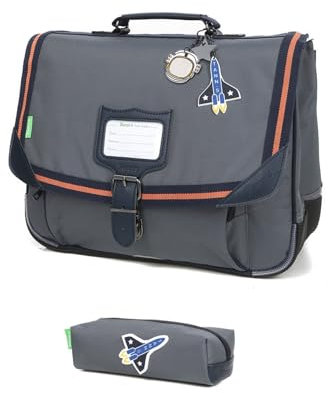 TANN'S Schulranzen-Set für Jungen, 38 cm + passendes rechteckiges Federmäppchen + Lesezeichen aus Holz, Katze Blumie, Thomas, 38 cm, Lässig