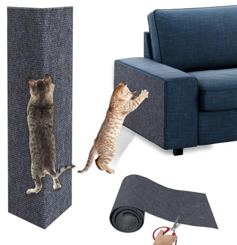 Lewondr Alfombra Rascadora para Gatos 40x200cm, Alfombrilla para Rascar Autoadhesiva, Tapete Recortable de Reemplazo DIY para Árbol para Gatos Protector de Muebles Sofá Antiarañazos, Gris Oscuro